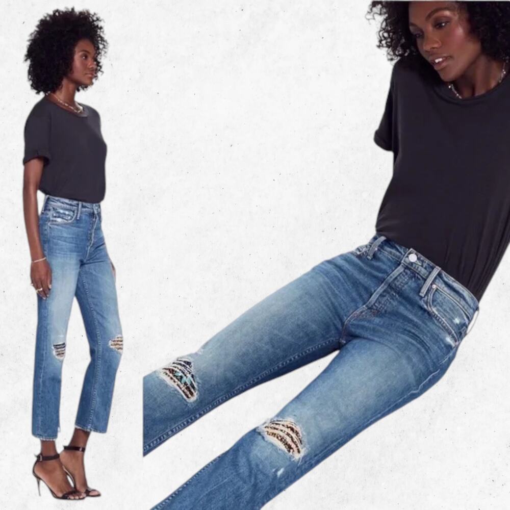 Blue High Rise Distressed Jeans with Slim Fit